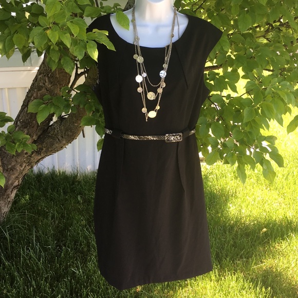 Dress Barn Dresses & Skirts - Dress Barn Black dress w/faux snakeskin belt sz 14